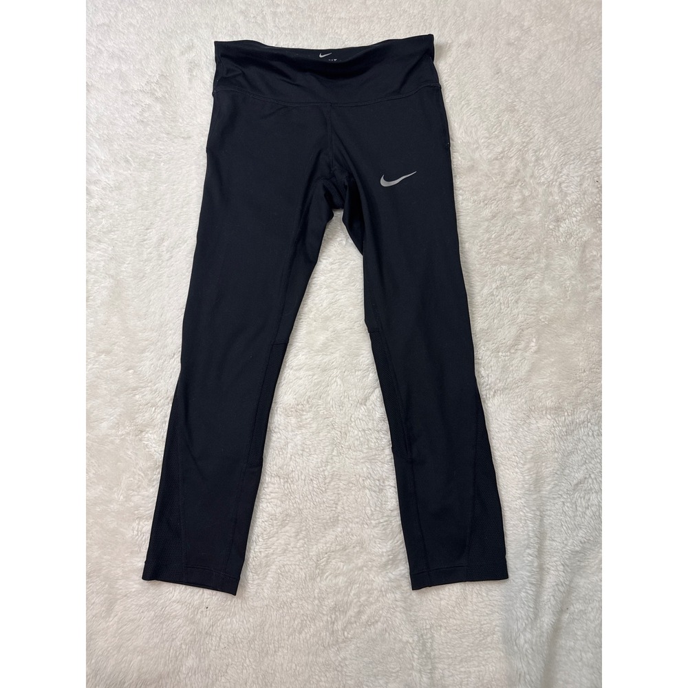 Nike Dri-FIT Women Black Running Leggings Cropped Mesh‎ Panels XS